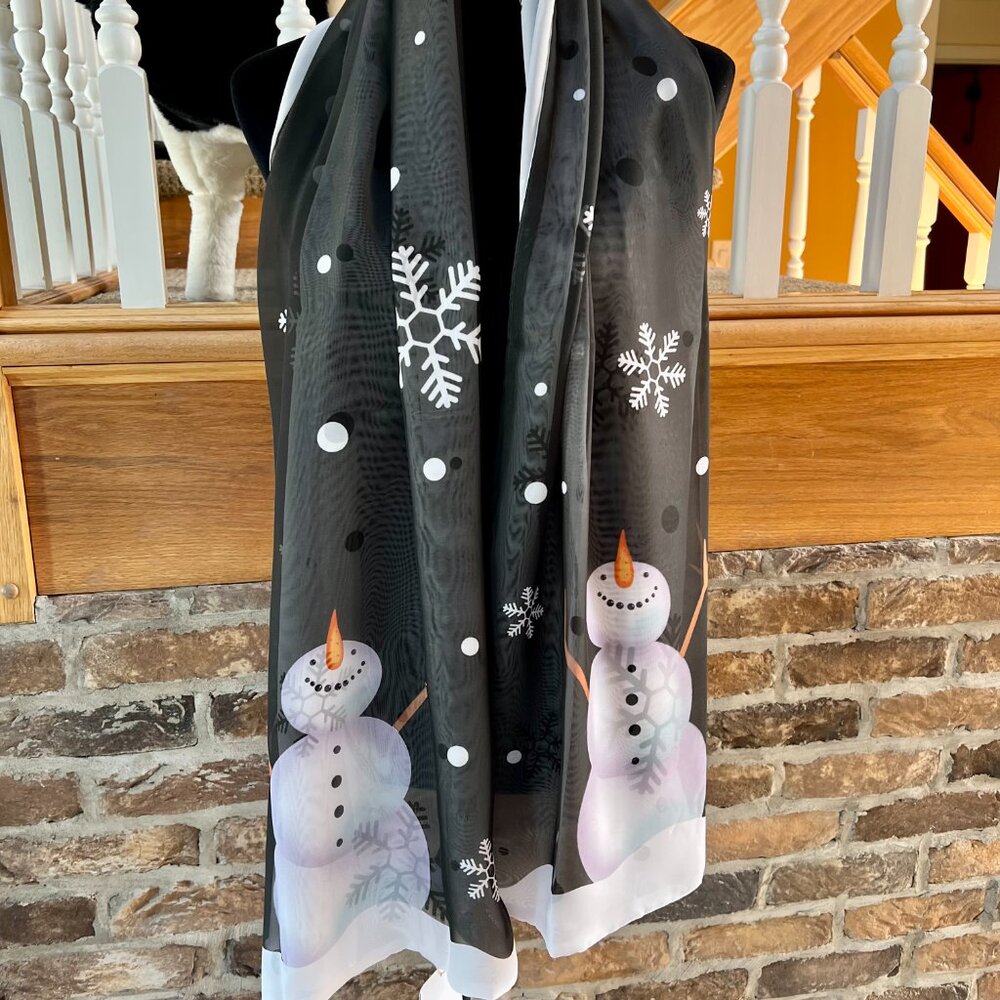 Super Soft Reversible Snowman & Snowflakes Chiffon Scarf